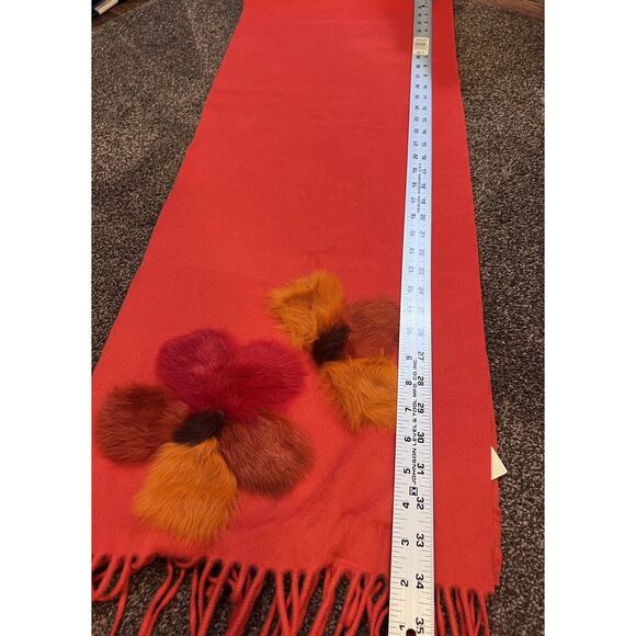 Colombo Cashmere Scarf Shawl Fur Flower Detail Burnt Orange - Picture 6 of 7